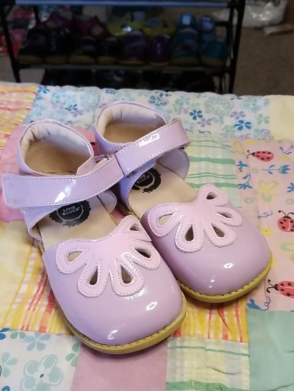 Livie & Luca Lavender & Pink Patent Leather Mary Janes Size 13 Petals